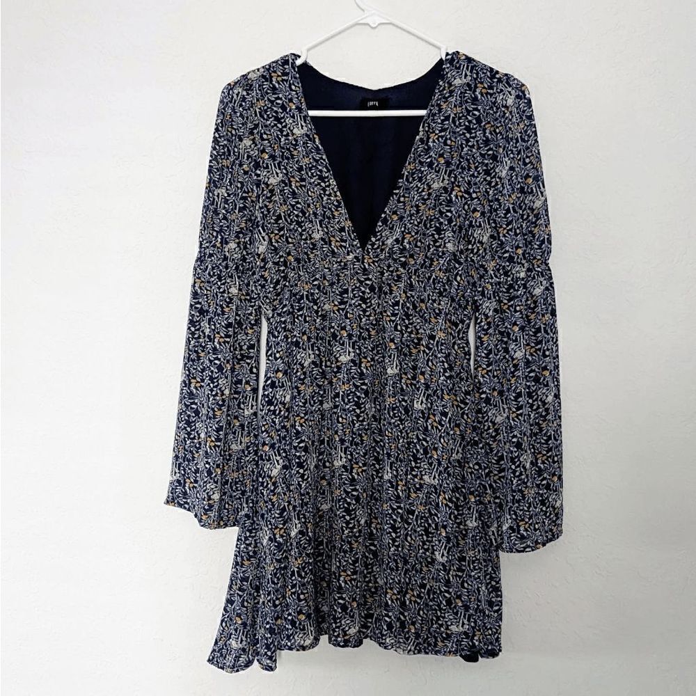 Women's Urban Outfitters Lucca Dress Long Bell Sleeve Deep V Neck Mini XS A line